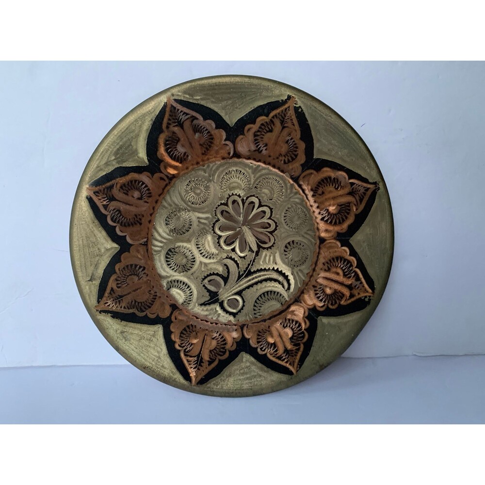 Vintage Etched Copper Decorative Plate - 6 3/4” Mid Century -Likely from Turkey